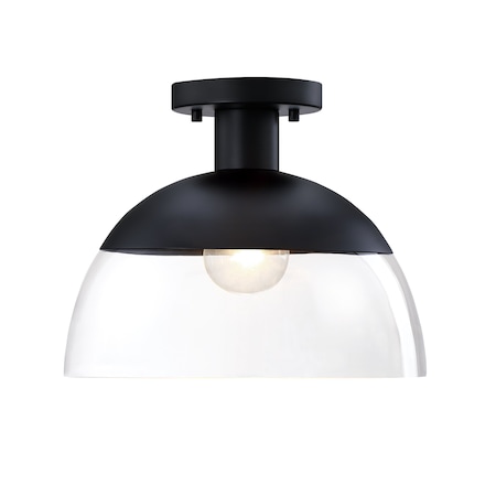 Designers Fountain Rey 13 in. 1-Light Matte Black Modern Semi Flush Mount with Clear Glass Shade for Bedrooms D308M-SF-MB